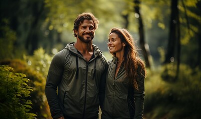 Happy Fitness couple outdoors in the park