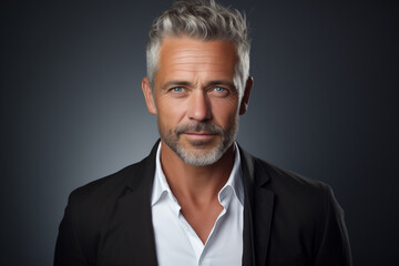 Studio headshot portrait of a handsome, confident middle-aged man in a business suit looking at camera - Powered by Adobe