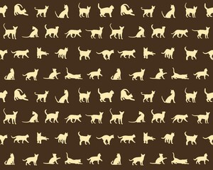 Seamless background with silhouettes of domestic cats.
