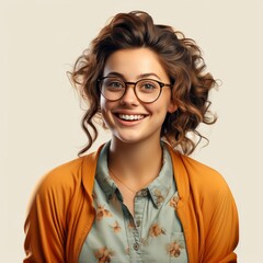 Obraz premium Portrait Young Happy Woman Smiling Looking On White Background, Illustrations Images