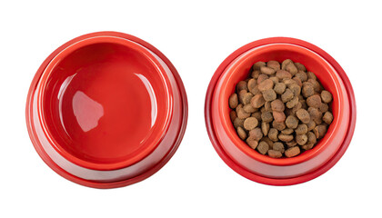  Pet food, empty and full pet bowl - isolated on transparent background - obrazy, fototapety, plakaty