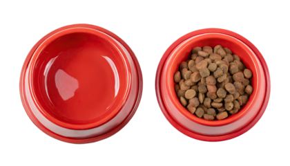  Pet food, empty and full pet bowl - isolated on transparent background