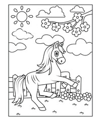 horse coloring page for kids 
