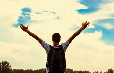 Happy Man with Hands Up outdoor