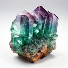 Translucent Purple Green Color Fluorite Crystal On White Background, Illustrations Images