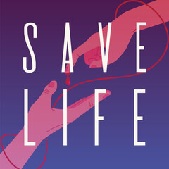 Squared banner about save life flat style, vector illustration