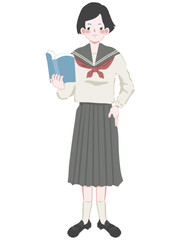 本読んで勉強中の女子学生