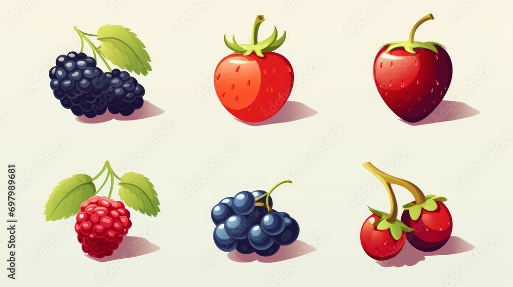 Poster six berries in the form of icons. generative ai