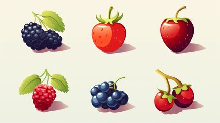 six berries in the form of icons. Generative  AI 