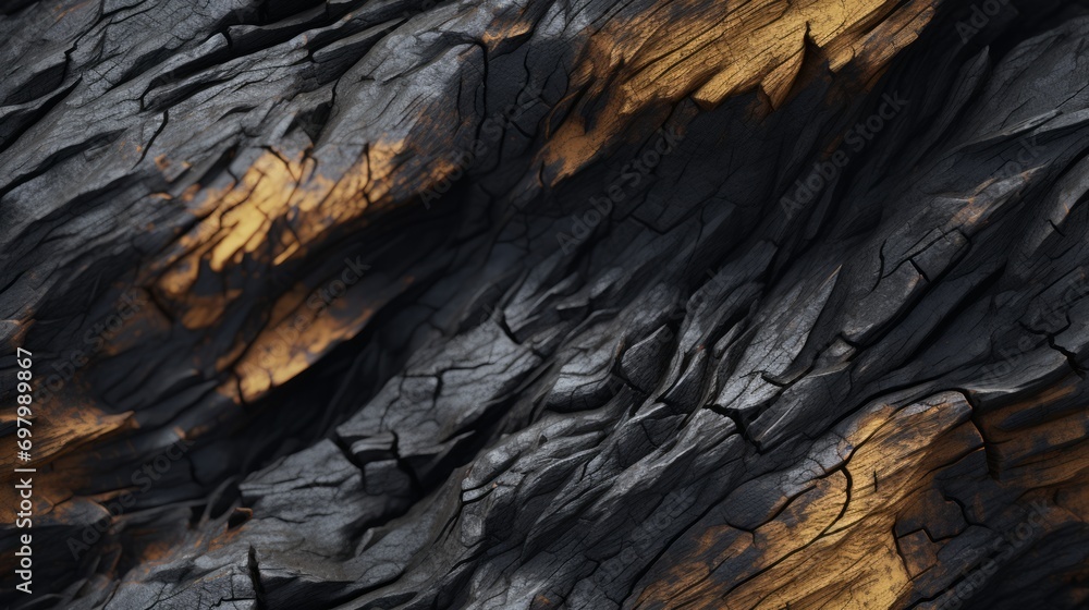 Poster Rugged and furrowed texture of tree bark.. Generative  AI 
