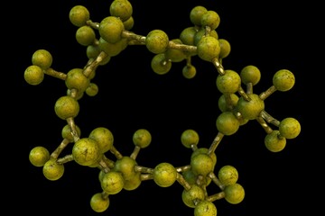 Closeup of a big circular molecule in yellowish green. Generative AI