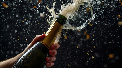 Celebration theme with splashing champagne. Christmas, New Year or Valentines day background.
