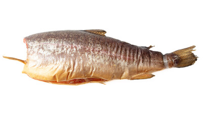 Smoked trout isolated on white background