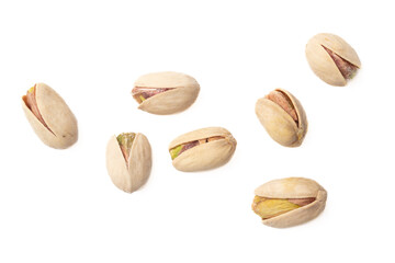 Fresh pistachios isolated on white background. Macro