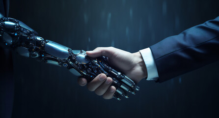 Robot Hand Businessman Cooperation Contract, ai generative