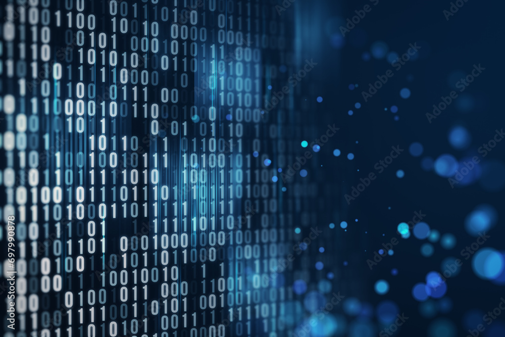 Aufkleber Creative blurry bokeh coding language wallpaper. IT and landing page concept. 3D Rendering.