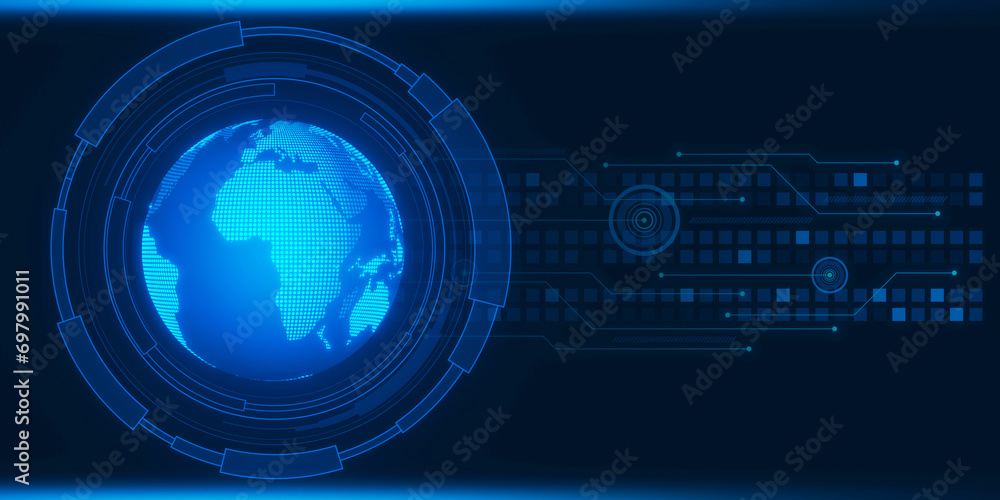 Poster Creative glowing globe hologram on blurry background with lines. Metaverse, map and global network concept. 3D Rendering.