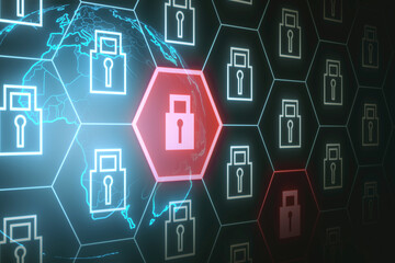 Fototapeta premium Creative padlock pattern. Global data safety and protection concept. 3D Rendering.