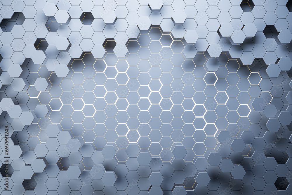 Aufkleber Creative gray hexagonal background. Landing page concept. 3D Rendering.