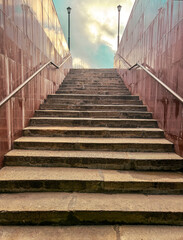 The second concrete steps on the stairs as a background