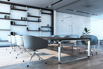 Luxury meeting room interior with waiting area. 3D Rendering.