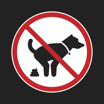 Printable label design sticker sign of pets not allowed to poo clean park, please scoop your dog poop in red round prohibition crossed out