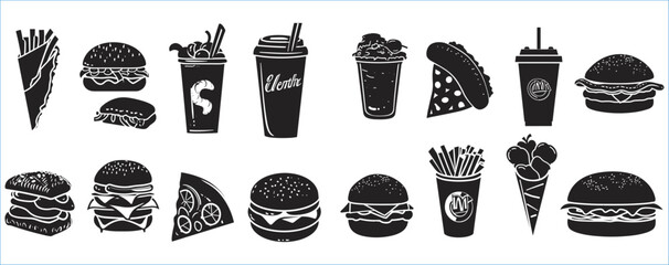 Burger silhouette set, silhouettes of hamburger set, Silhouettes of hamburger, Burger vector silhouette - obrazy, fototapety, plakaty