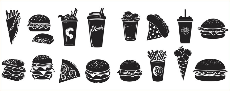 Burger silhouette set, silhouettes of hamburger set, Silhouettes of hamburger, Burger vector silhouette