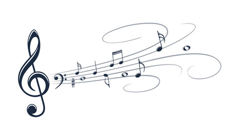 Symbol with stylized musical notes.
