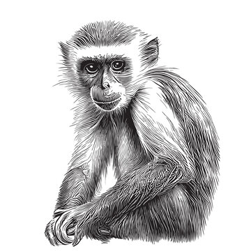 Capuchin monkey sketch hand drawn realistic style