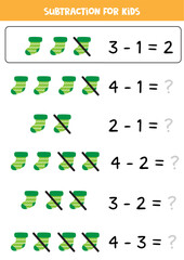 Subtraction game with cute cartoon sock. Math game.