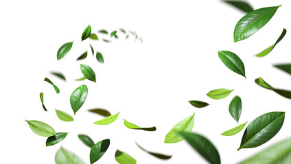 Greenery freshness leaves twist flowing in the air cutout transparent backgrounds 3d rendering png - obrazy, fototapety, plakaty