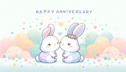 Fototapeta premium Happy Anniversary with Bunny Couple and Festive Decor