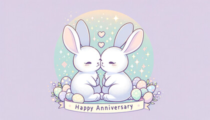 Happy Anniversary  with Bunny Couple and Festive Decor