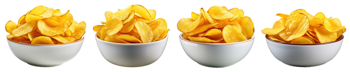 Potato Chips in a Bowl. Collection, Transparent background - obrazy, fototapety, plakaty
