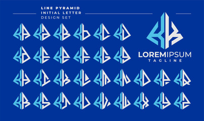 Line abstract pyramid initial letter K KK logo design set - obrazy, fototapety, plakaty