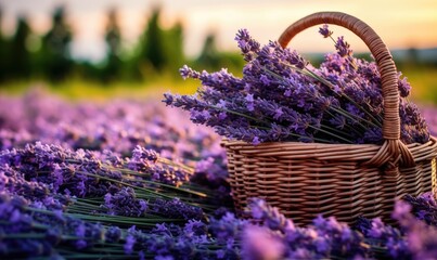 Photo of a Serene Basket of Fragrant Lavender Blossoms