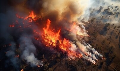 Fototapeta na wymiar Photo of Burning Inferno Amidst Towering Forest Trees