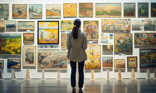 Photo of a Captivating Woman Admiring an Artistic Gallery