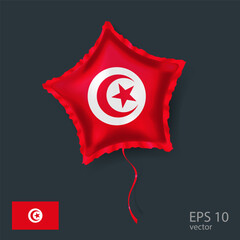 Web Celebration vector balloon with flag of Tunisia. Shiny Star balloon.
