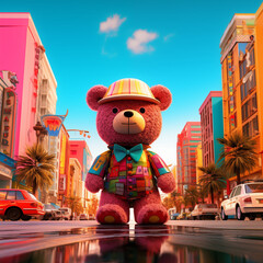 Teddy bear pop art pink
