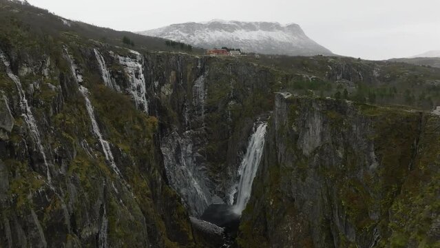 aerial view of voringfossen waterfall in norway