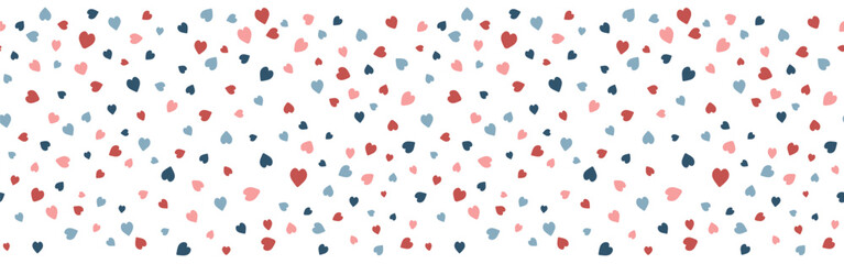 Romantic style hearts shape border. Vector seamless pattern. Valentine day background Isolated on white background