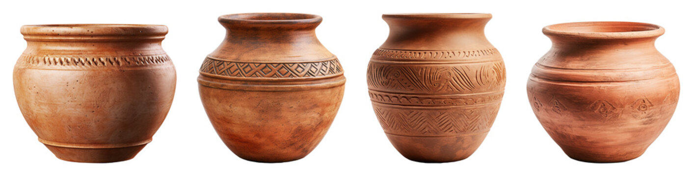 Clay pots set, decoration, Transparent background