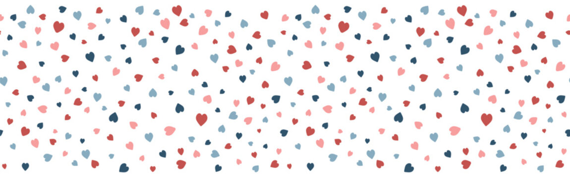 Romantic style hearts shape border. Vector seamless pattern. Valentine day background Isolated on white background