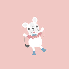 cute and lovely dog holding heart, happy valentines day, birthday, love concept, flat vector illustration cartoon character costume design
