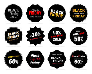 Set of Black Friday badges, label, tags, banners, coupons for sale and promotion.