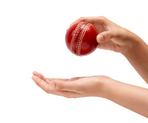 Female Bowler Holding A Red Test Cricket Ball Closeup Photo Of Female Cricketer Hand About To Bowl