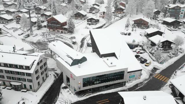 The cable car station in Blatten near Naters. The cable car goes up to Belalp in Switzerland. It is winter