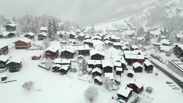 Blatten bei Naters A small Swiss mountain village in the depths of winter. Snow-covered small village in the Alps
